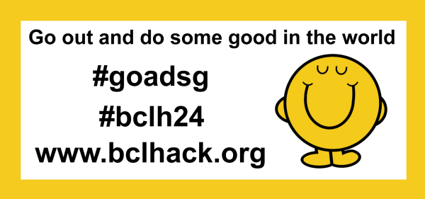 a BCLH24 sticker with a picture of Mr Happy saying - Go out and do some good in the world